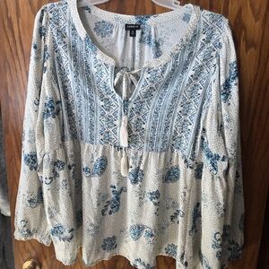 Torrid Blue Floral Tie-Front Boho Blouse